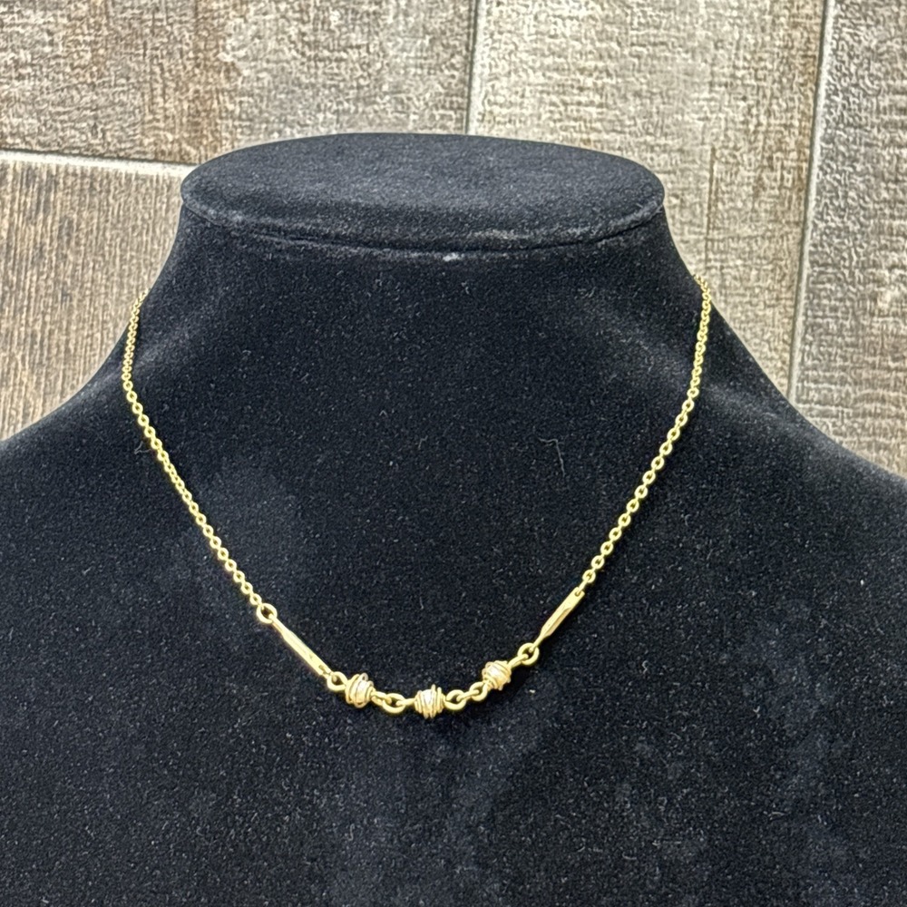 Vintage Gold Tone Necklace Wrapped Coil Beads Geometric Minimalist Jewelry